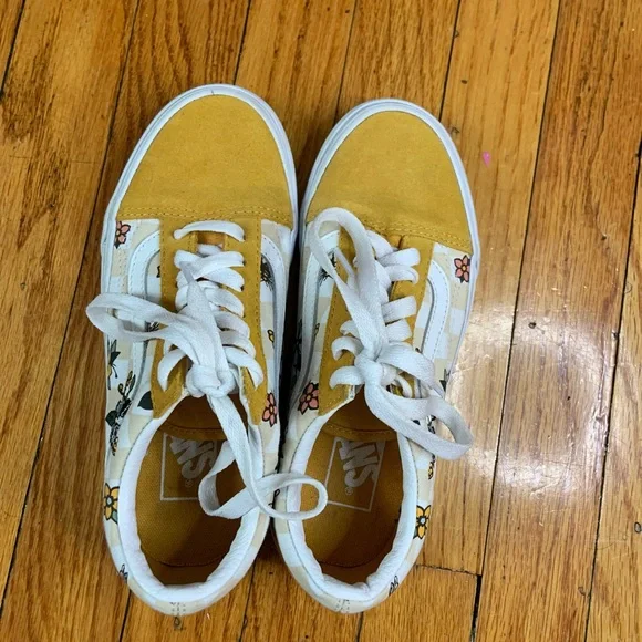 Vans Old Skool Yellow and white checker with Flowers